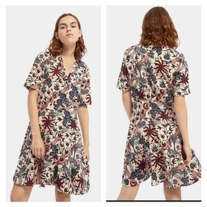 Anthropologie Scotch & Soda Short sleeve V Button Up Mini Dress Black motif XS